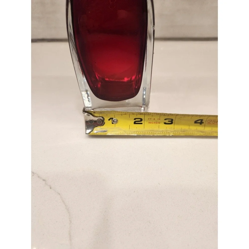 MCM Blown Glass Red Tall Thin Vase Seda‎ Sweden, Vintage Decorative Fluted Edge
